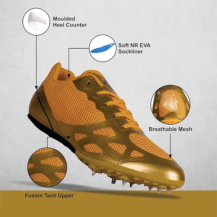 NIVIA Spirit Track and Field Golden Running Spikes Shoes for Men