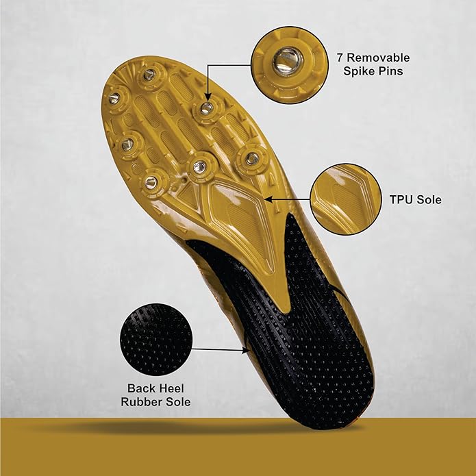 NIVIA Spirit Track and Field Golden Running Spikes Shoes for Men