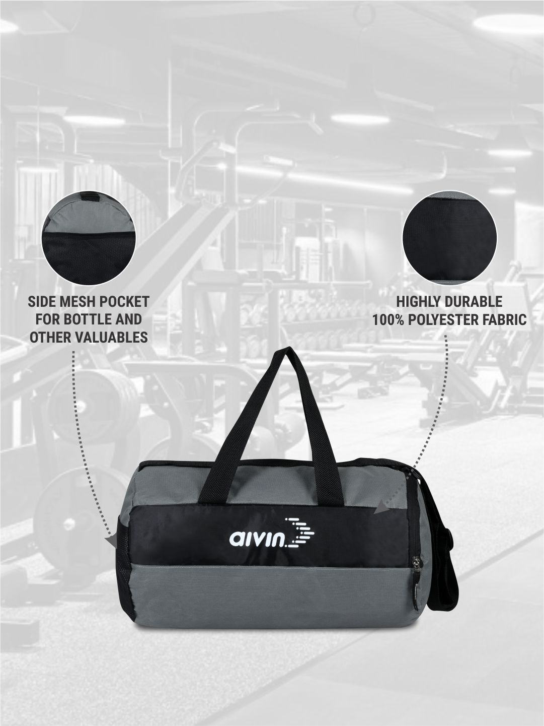 AIVIN GYM BAG 02 GREY/BLACK - AV505GB